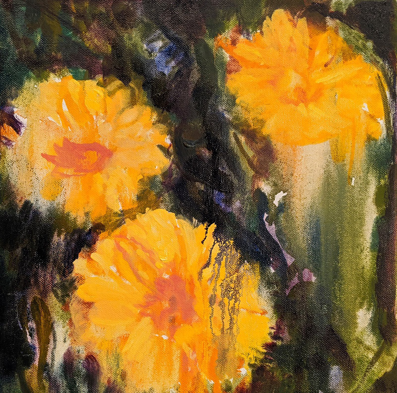 Orange Yellow Flowers, oil on canvas, 12 x 12
