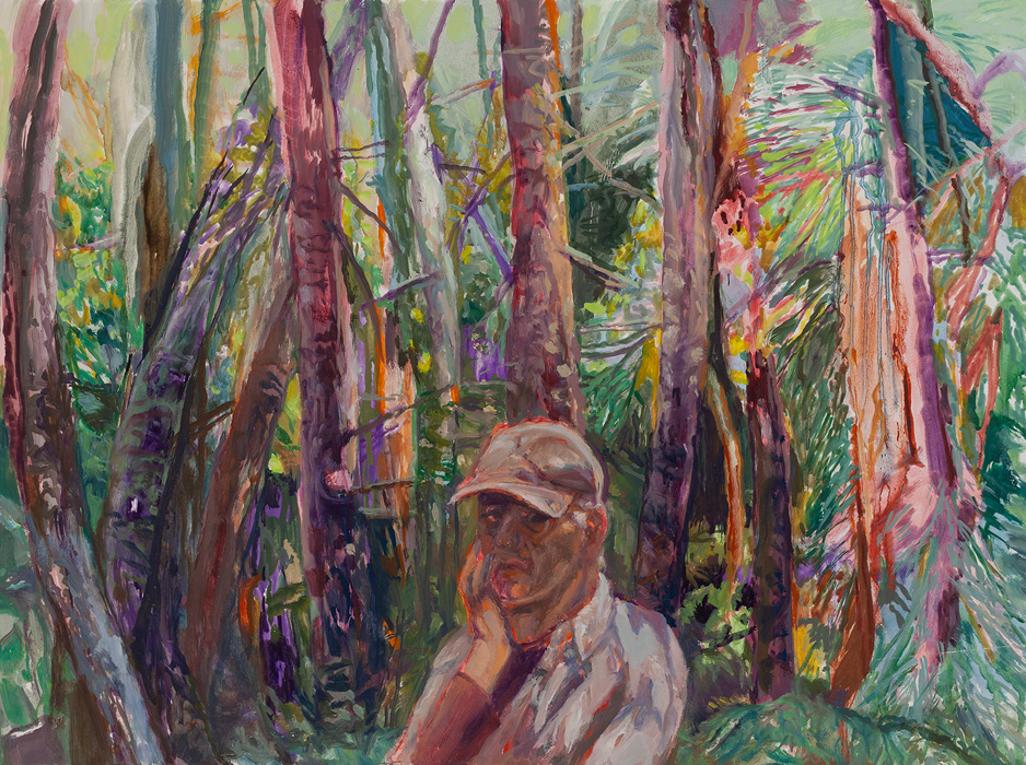 Red Forest and Self Portrait, oil on canvas, 18 x 24”