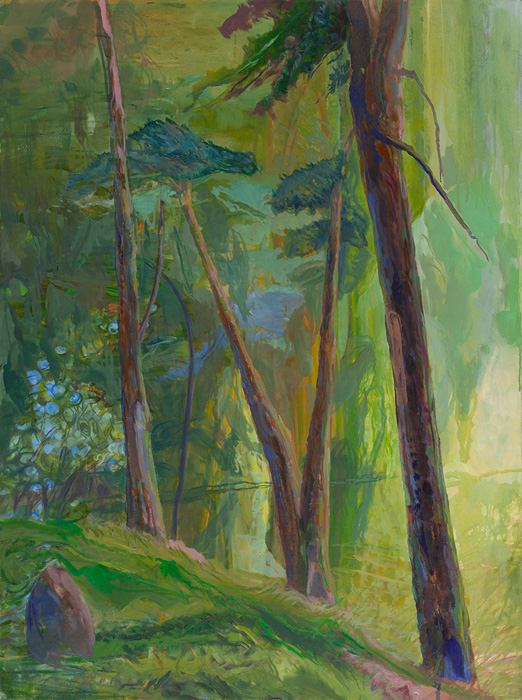 Tall Trees, Green Light, oil on canvas, 40 x 30”