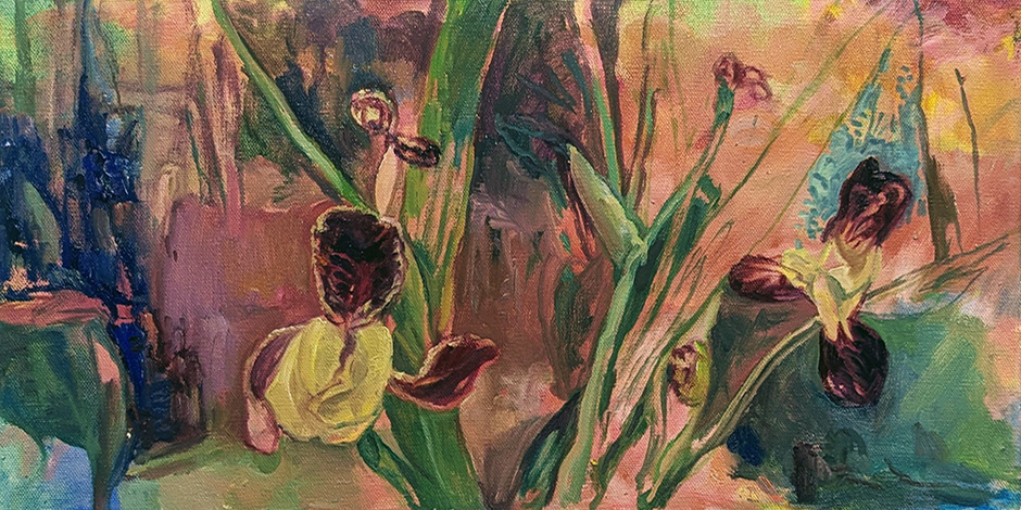 Iris in Maine, oil on canvas, 10 x 20